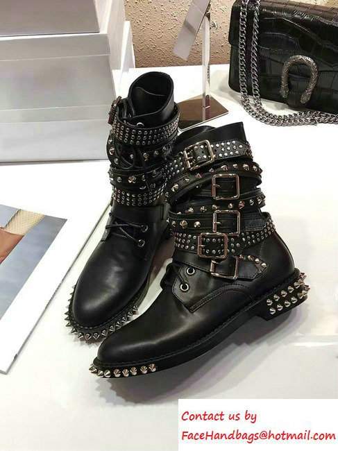 Saint Laurent Calfskin Studded and Buckle Boots Black 2016