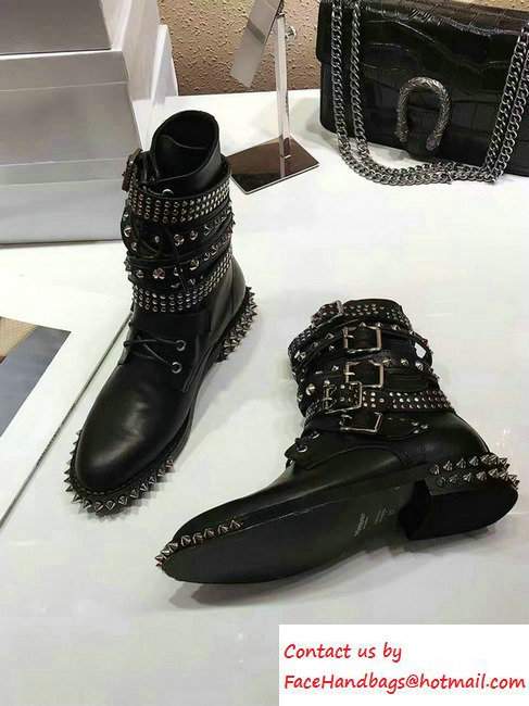 Saint Laurent Calfskin Studded and Buckle Boots Black 2016