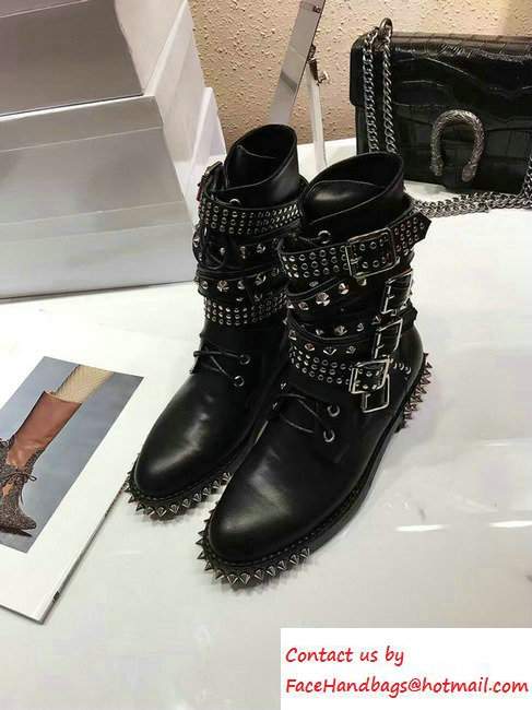 Saint Laurent Calfskin Studded and Buckle Boots Black 2016