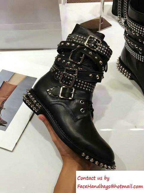 Saint Laurent Calfskin Studded and Buckle Boots Black 2016