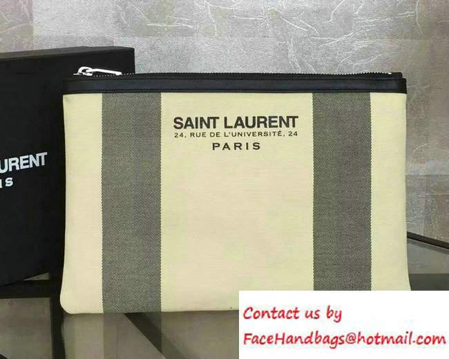 Saint Laurent Canvas Beach Tablet Pouch Clutch Bag 414764 Beige 2016