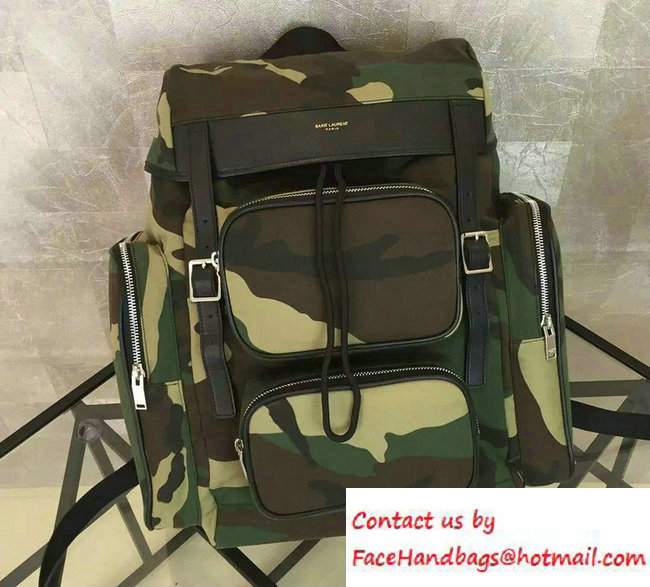 Saint Laurent Cotton Hunting Multi-Pocket Rucksack Backpack 414739 Camouflage