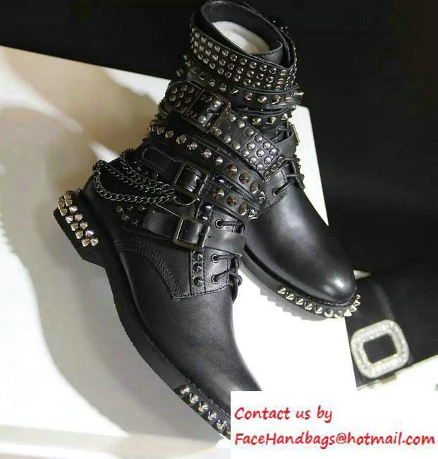 Saint Laurent Heel 2.5cm Height 17.5cm Studded and Buckle Boots 2016