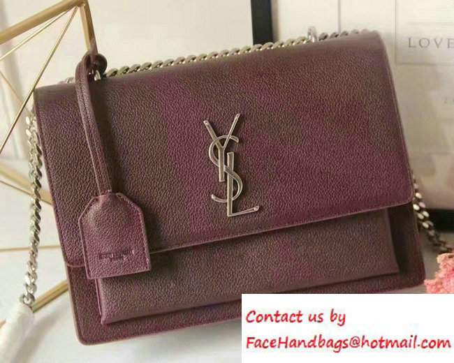 Saint Laurent Medium Sunset Monogram Flap Front Bag In Grained Leather 442906 Burgundy 2016