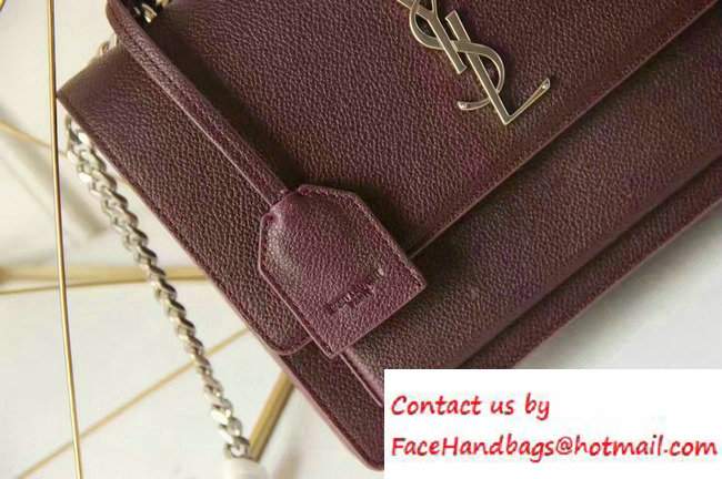 Saint Laurent Medium Sunset Monogram Flap Front Bag In Grained Leather 442906 Burgundy 2016