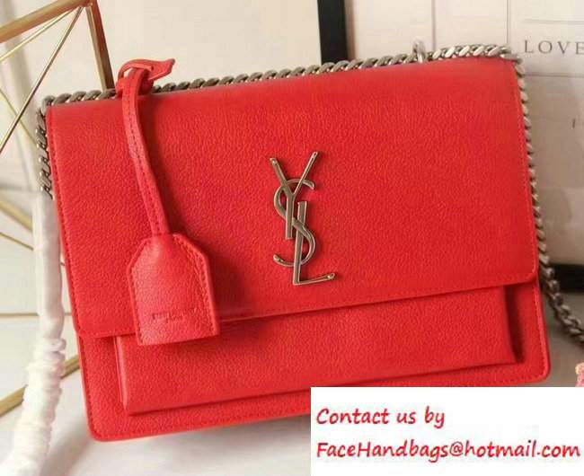 Saint Laurent Medium Sunset Monogram Flap Front Bag In Grained Leather 442906 Red 2016