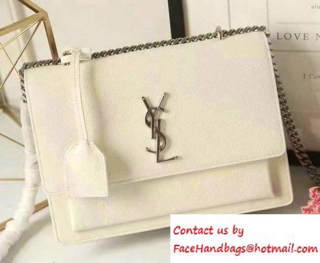 Saint Laurent Medium Sunset Monogram Flap Front Bag In Grained Leather 442906 White 2016