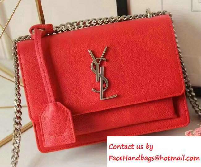 Saint Laurent Small Sunset Monogram Flap Front Bag In Grained Leather 441972 Red 2016