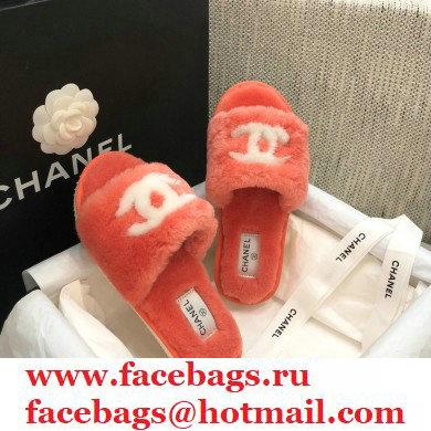 Chanel All Shearling Fur CC Logo Slipper Sandals Dark Pink 2020