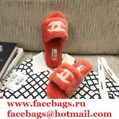 Chanel All Shearling Fur CC Logo Slipper Sandals Dark Pink 2020