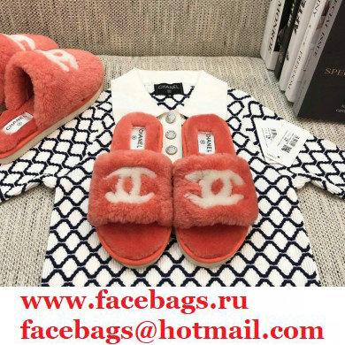 Chanel All Shearling Fur CC Logo Slipper Sandals Dark Pink 2020