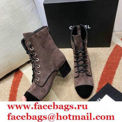 Chanel CC Logo Suede Boots Dark Gray 2020