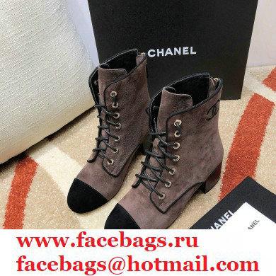 Chanel CC Logo Suede Boots Dark Gray 2020