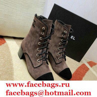 Chanel CC Logo Suede Boots Dark Gray 2020