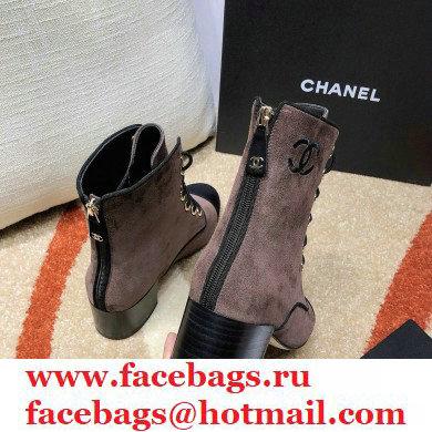 Chanel CC Logo Suede Boots Dark Gray 2020