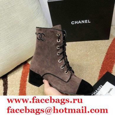 Chanel CC Logo Suede Boots Dark Gray 2020