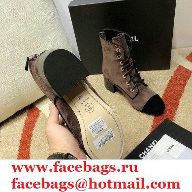 Chanel CC Logo Suede Boots Dark Gray 2020