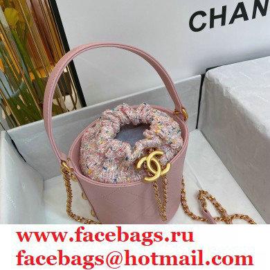 Chanel Calfskin and Tweed Small Drawstring Bucket Bag AS1478 Pink 2020