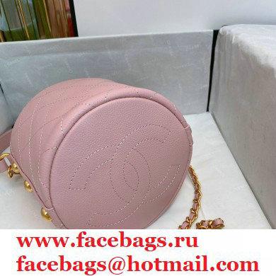 Chanel Calfskin and Tweed Small Drawstring Bucket Bag AS1478 Pink 2020