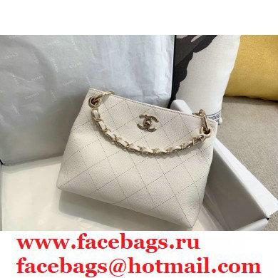 Chanel Caviar Leather Drawstring Bucket Bag White 2020