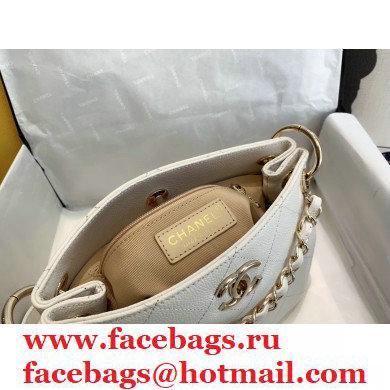 Chanel Caviar Leather Drawstring Bucket Bag White 2020