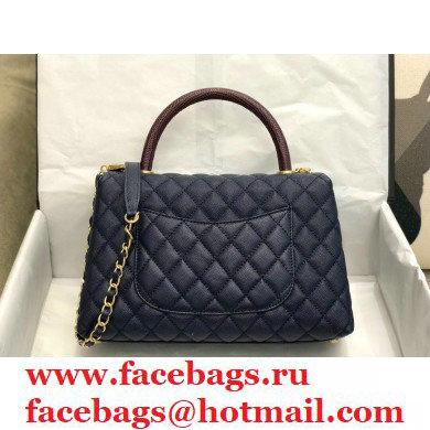 Chanel Coco Handle Medium Flap Bag Navy Blue/Burgundy with Lizard Top Handle A92991 Top Quality 7148