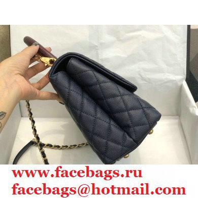 Chanel Coco Handle Medium Flap Bag Navy Blue/Burgundy with Lizard Top Handle A92991 Top Quality 7148