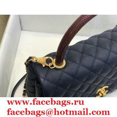 Chanel Coco Handle Medium Flap Bag Navy Blue/Burgundy with Lizard Top Handle A92991 Top Quality 7148