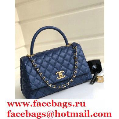 Chanel Coco Handle Medium Flap Bag Navy Blue with Top Handle A92991