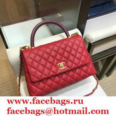 Chanel Coco Handle Medium Flap Bag Red/Burgundy with Lizard Top Handle A92991 Top Quality 7148