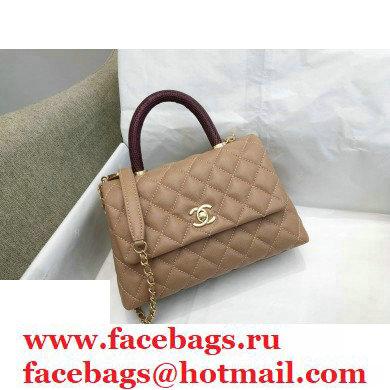 Chanel Coco Handle Small Flap Bag Beige/Burgundy with Lizard Top Handle A92990 Top Quality 7147