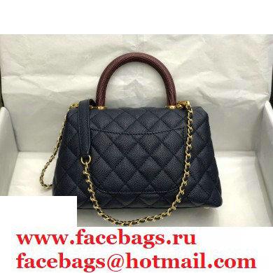 Chanel Coco Handle Small Flap Bag Navy Blue/Burgundy with Lizard Top Handle A92990 Top Quality 7147