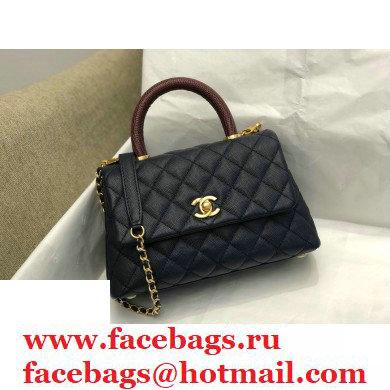 Chanel Coco Handle Small Flap Bag Navy Blue/Burgundy with Lizard Top Handle A92990 Top Quality 7147