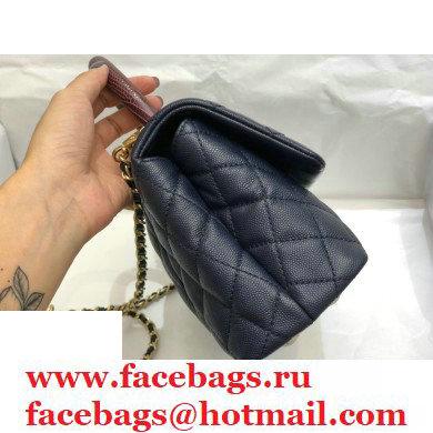 Chanel Coco Handle Small Flap Bag Navy Blue/Burgundy with Lizard Top Handle A92990 Top Quality 7147