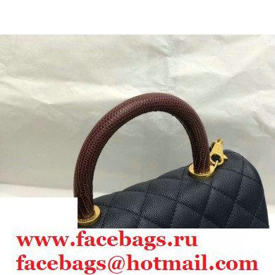 Chanel Coco Handle Small Flap Bag Navy Blue/Burgundy with Lizard Top Handle A92990 Top Quality 7147