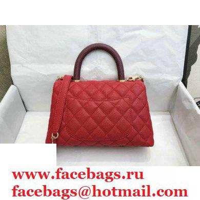 Chanel Coco Handle Small Flap Bag Red/Burgundy with Lizard Top Handle A92990 Top Quality 7147