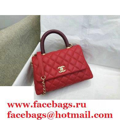 Chanel Coco Handle Small Flap Bag Red/Burgundy with Lizard Top Handle A92990 Top Quality 7147