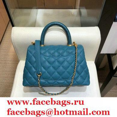 Chanel Coco Handle Small Flap Bag Turquoise Blue with Lizard Top Handle A92990 Top Quality 7147