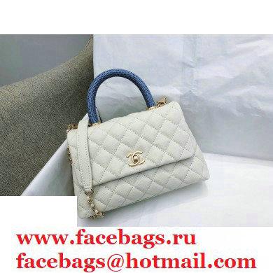 Chanel Coco Handle Small Flap Bag White/Blue with Lizard Top Handle A92990 Top Quality 7147