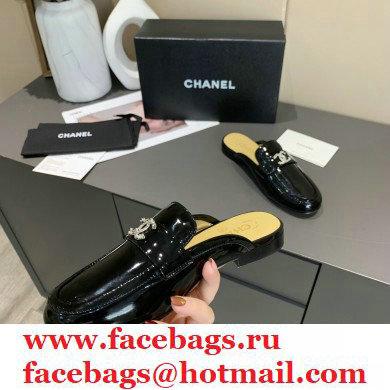 Chanel Crystal CC Logo Mules Patent Black 2020