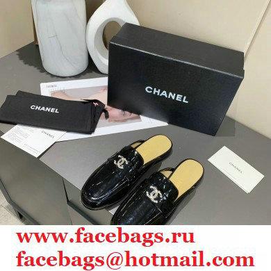 Chanel Crystal CC Logo Mules Patent Black 2020