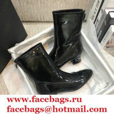 Chanel Crystal Logo Heel 3.5cm Boots Patent Black 2020