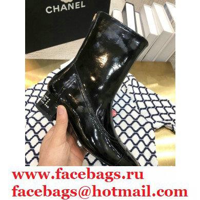 Chanel Crystal Logo Heel 3.5cm Boots Patent Black 2020