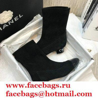 Chanel Crystal Logo Heel 3.5cm Boots Suede Black 2020