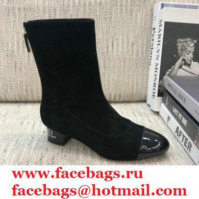 Chanel Crystal Logo Heel 3.5cm Boots Suede Black 2020