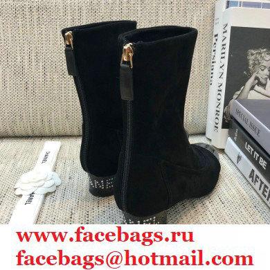 Chanel Crystal Logo Heel 3.5cm Boots Suede Black 2020