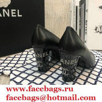 Chanel Crystal Logo Heel 8.5cm Pumps Black 2020