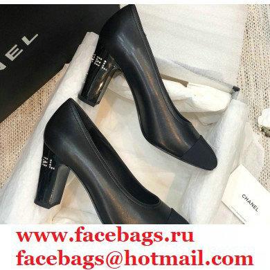 Chanel Crystal Logo Heel 8.5cm Pumps Black 2020