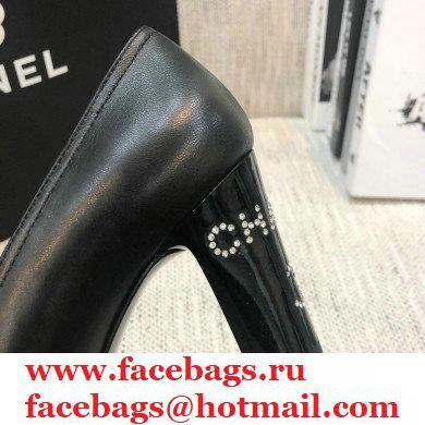 Chanel Crystal Logo Heel 8.5cm Pumps Black 2020