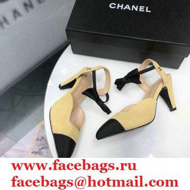 Chanel Heel 8cm Pumps with Bow Strap G36360 Suede Beige 2020